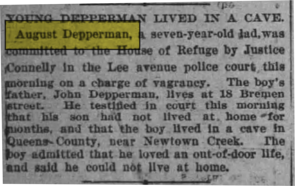 newspaper article "Young Depperman Lived In A Cave"