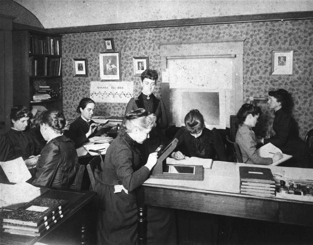 black and white photograph of women scholar scientists